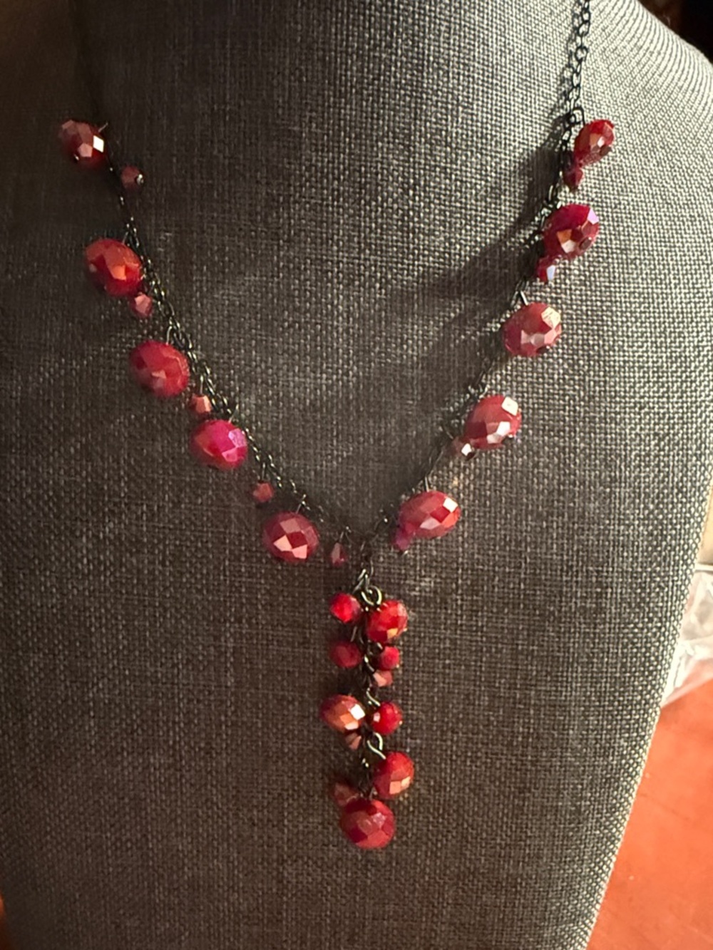 Faceted Red Bead Drop Necklace - Women Jewelry
